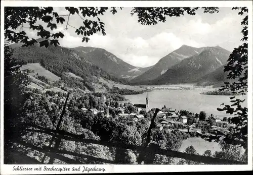 Ak Schliersee in Oberbayern, Teilansicht mit Brecherspitze und Jägerkamp