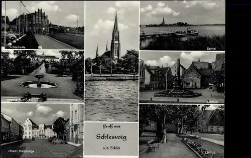 Ak Schleswig an der Schlei, Dom, Lollfuß, Schloss Gottorf, Hotel Stadt Hamburg, Schleihalle