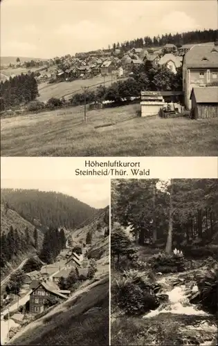 Ak Steinheid Neuhaus am Rennweg Thüringen, Gesamtansicht, Bächlein, Waldpartie
