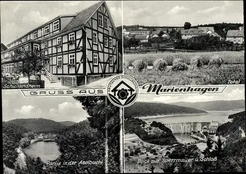 Ak Marienhagen Vöhl Hessen, Schullandheim, Total, Aselbucht, Sperrmauer, Schloss