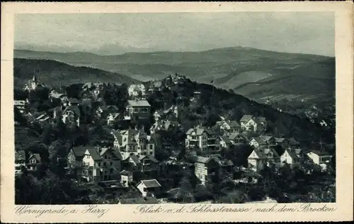 Ak Wernigerode am Harz, Blick v. d. Schlossterrasse n. d. Brocken