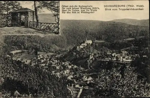 Ak Schwarzburg in Thüringen, Blick vom Trippsteinhäuschen, Gesamtansicht