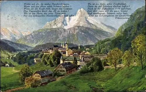 Künstler Ak Berchtesgaden in Oberbayern, Ort mit Umgebung, Gedicht
