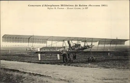 Ak Reims Marne, Concours d'Aeroplanes Militaires 1911, Biplan H. Farman