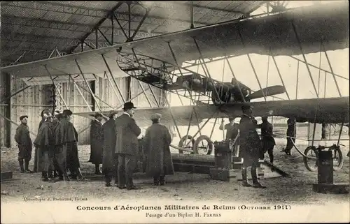 Ak Reims Marne, Concours d'Aeroplanes Militaires 1911, Biplan H. Farman