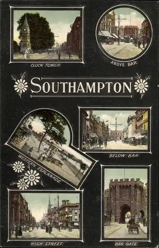 Ak Southampton Hampshire England, High Street, Bar Gate, Bellow Bar, Clock Tower