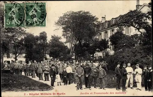 Ak Paris X, Hopital Militaire St Martin, Jardin et Promenade des malades