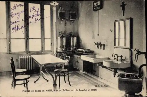 Ak Le Mans Sarthe, Maison de Sante du Mans, Rue de Ballon, Lavabo et Office