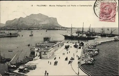 Ak Palermo Sizilien Sicilia Italien, Monte Pellegrino col Porto e l'antemurale