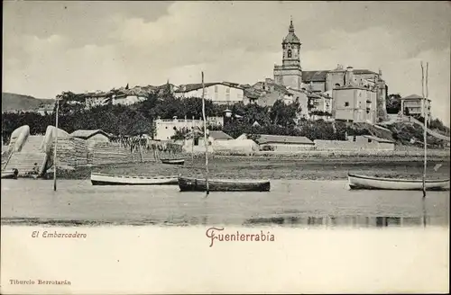 Ak Hondarribia Fuenterrabia Baskenland, Blick auf den Ort, Ruderboote