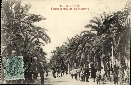Ak Alicante Valencia Spanien, Paseo central de los Martires