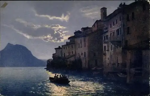 Ak Gandria Lago di Lugano Tessin Schweiz, Stadtansicht, Ruderpartie