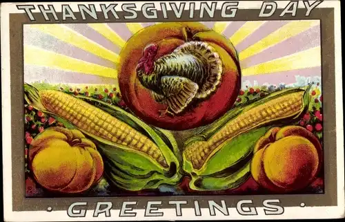 Ak Thanksgiving, Truthahn, Kürbis, Mais