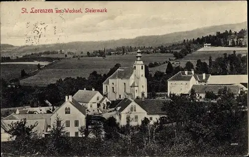 Ak Sankt Lorenzen am Wechsel Steiermark, Blick auf den Ort, Kirche
