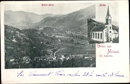 Ak Mitzach Elsass Haut Rhin, Kirche, Unterdorf