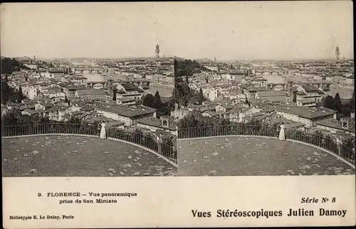 Stereo Ak Firenze Florenz Toscana, Vue panoramique prise de San Miniato