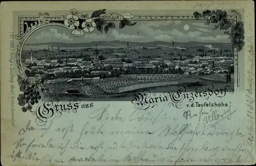 Mondschein Litho Maria Enzersdorf Niederösterreich, Blick auf den Ort von der Teufelshöhe