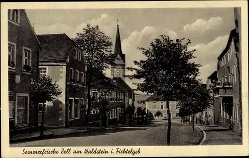 Ak Zell am Waldstein Fichtelgebirge, Straßenpartie, Kirchturm