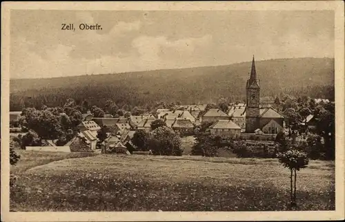 Ak Zell im Fichtelgebirge Oberfranken, Gesamtansicht, Kirche