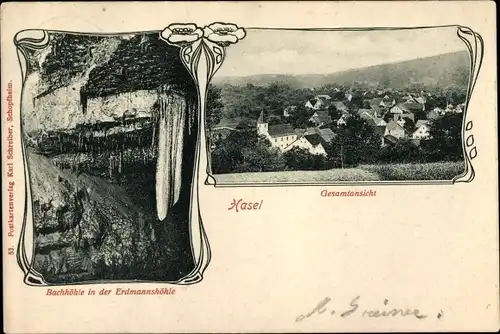 Ak Hasel in Baden, Gesamtansicht, Bachhöhle in der Erdmannshöhle