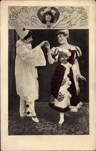 Ak Pierrot, Colombine, Tanz