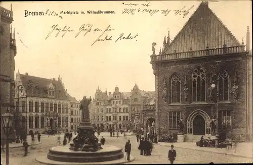 Ak Hansestadt Bremen, Marktplatz, Wilhadibrunnen