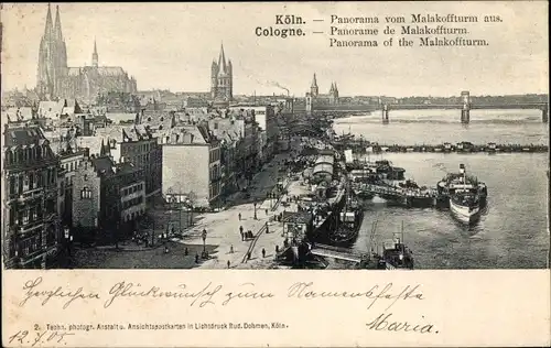 Ak Köln am Rhein, Panorama vom Malakoffturm aus, Anlegebrücke