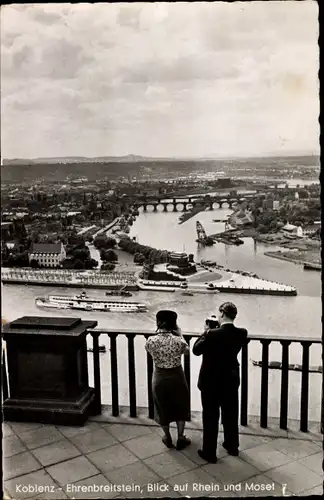 Ak Ehrenbreitstein Koblenz am Rhein, Blick auf Rhein und Mosel, Deutsches Eck