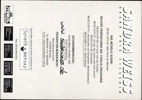 Ak Sängerin Sandra Weiss, Portrait, Autogramm