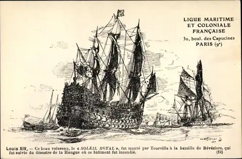 Künstler Ak Sebille, Albert, Segelschiff Soleil Royal, Louis XIV.
