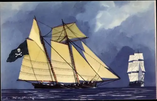 Künstler Ak Haffner, L., Le Pirate, Segelschiffe