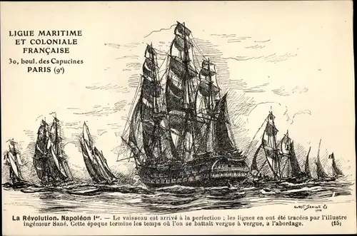 Künstler Ak Sebille, Albert, Französisches Kriegsschiff, L'Apogée de la Marine à voile, frégate