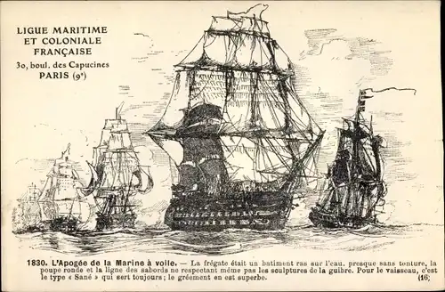 Künstler Ak Französisches Kriegsschiff, L'Apogée de la Marine à voile, frégate