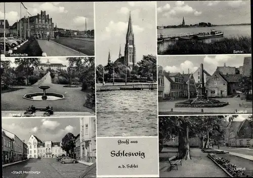 Ak Schleswig an der Schlei, Dom, Lollfuß, Schloss Gottorf, Hotel Stadt Hamburg, Schleihalle