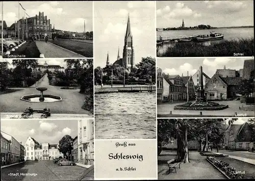 Ak Schleswig an der Schlei, Dom, Lollfuß, Schloss Gottorf, Hotel Stadt Hamburg, Schleihalle