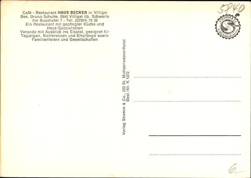 Ak Villigst Schwerte Nordrhein Westfalen, Cafe-Restaurant Haus Becker, Innenansicht