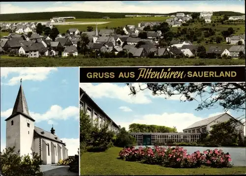 Ak Altenbüren Brilon im Sauerland, Kirche, Gesamtansicht, Blumen