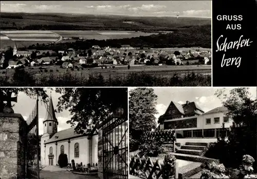 Ak Scharfenberg Brilon Westfalen, Gesamtansicht, Kirche, Gasthof