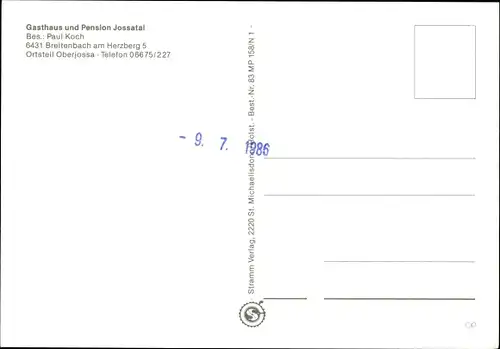 Ak Breitenbach am Herzberg, Gasthaus und Pension Jossatal