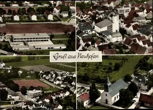 Ak Neuhofen in der Pfalz, Ansichten aus der Vogelschau, Kirche, Schule