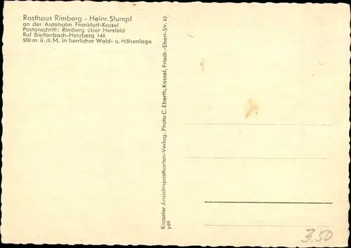 Ak Breitenbach am Herzberg, Autobahn-Rasthaus Rimberg