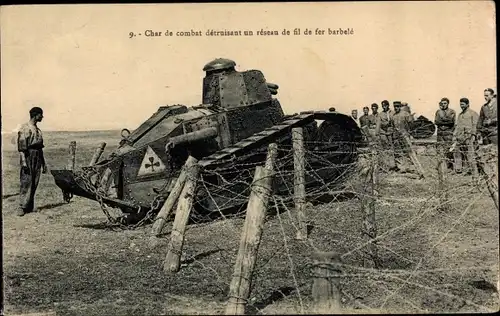 Ak Char de combat detruisant un reseau de fil de fer barbele, Französischer Panzer