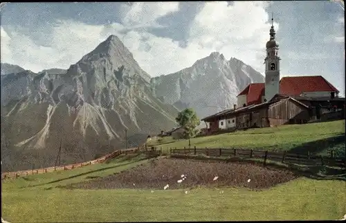 Ak Lermoos in Tirol, Blick auf die Sonnenspitze und Wampeter Schrofen