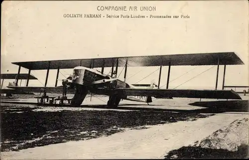 Ak Compagnie Air Union, Goliath Farman, Service Paris Londres, Promenades sur Paris