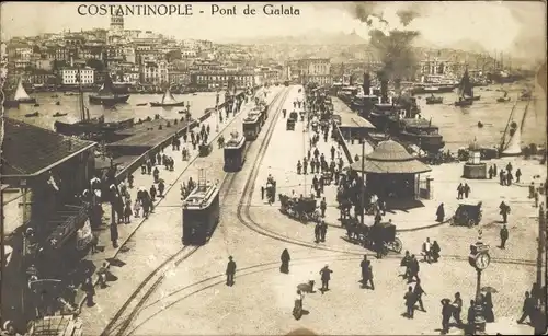 Ak Konstantinopel Istanbul Türkei, Pont de Galata, Straßenbahn