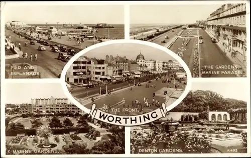 Ak Worthing West Sussex England, The Gardens, Marine Parade, Pier, Esplanade