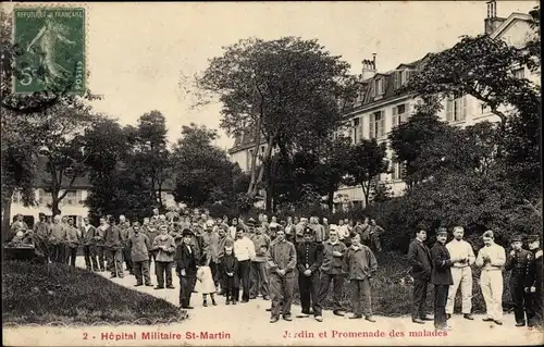 Ak Paris X, Hopital Militaire St Martin, Jardin et Promenade des malades