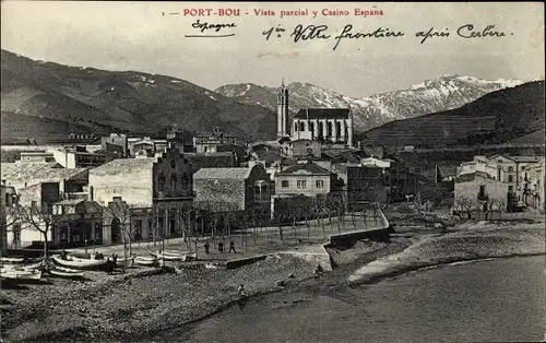 Ak Portbou Port Bou Katalonien, Vista parcial y Casino Espana