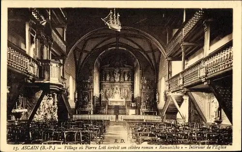 Ak Ascain Pyrénées Atlantiques, Interieur de l'Eglise