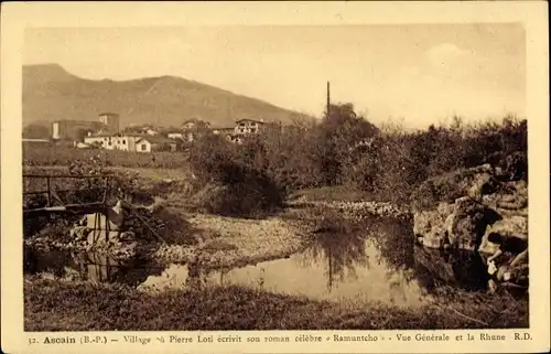 Ak Ascain Pyrénées Atlantiques, Vue Generale et la Rhune